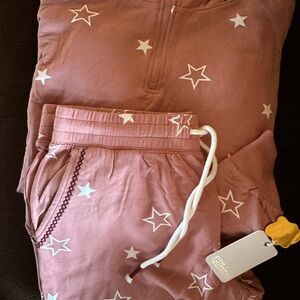 NWT PJ SALVAGE Pink Star Patterned PAJAMAS/Lounge hoodie and sweatpants